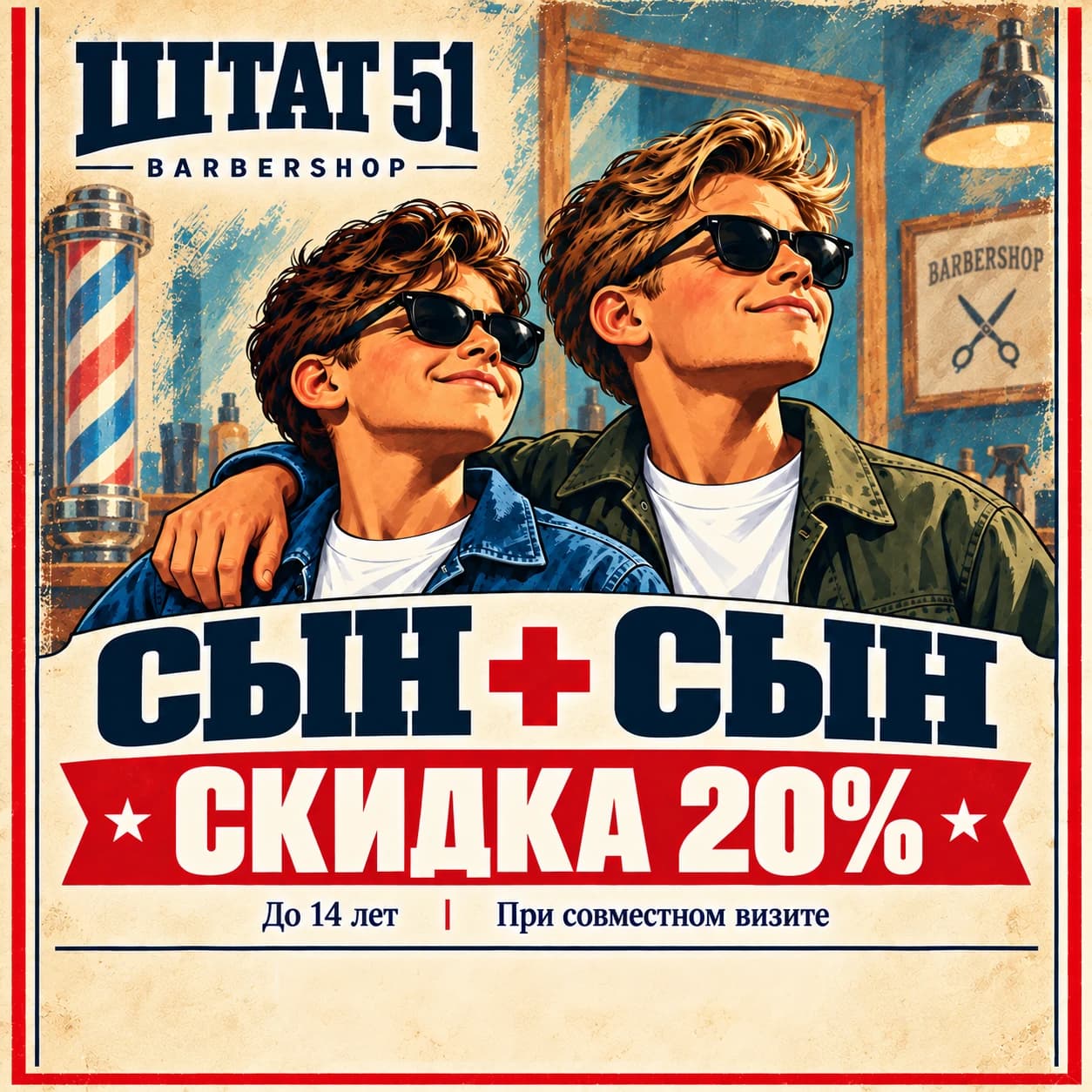 Сын плюс сын: скидка 20 процентов, до 14 лет, при совместном визите